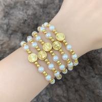 Brass Bracelets, with Plastic Pearl, Vacuum Ion Plating, fashion jewelry golden cm 