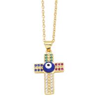 Evil Eye Jewelry Necklace, Brass, with 5cm extender chain, Cross, Vacuum Ion Plating, fashion jewelry & micro pave cubic zirconia & enamel cm 