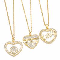 Cubic Zircon Micro Pave Brass Necklace, with 5cm extender chain, Heart, Vacuum Ion Plating, fashion jewelry & micro pave cubic zirconia, golden cm 