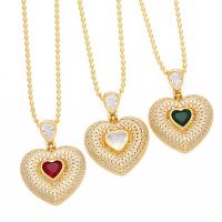 Cubic Zircon Micro Pave Brass Necklace, with 5cm extender chain, Heart, Vacuum Ion Plating, fashion jewelry & micro pave cubic zirconia cm 