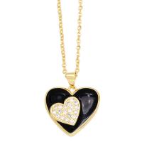 Cubic Zircon Micro Pave Brass Necklace, with 5cm extender chain, Heart, Vacuum Ion Plating, fashion jewelry & micro pave cubic zirconia & enamel cm 