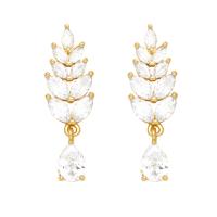 Cubic Zircon Brass Earring, Leaf, Vacuum Ion Plating, fashion jewelry & micro pave cubic zirconia 