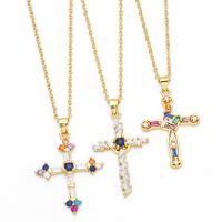 Cubic Zircon Micro Pave Brass Necklace, with 5cm extender chain, Cross, Vacuum Ion Plating, fashion jewelry & micro pave cubic zirconia cm 
