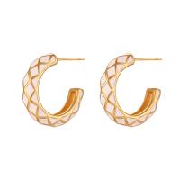 Stainless Steel Stud Earring, 304 Stainless Steel, real gold plated, for woman & enamel 