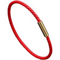 PU Leather Cord Bracelets, Microfiber PU, with Titanium Steel, Unisex red 