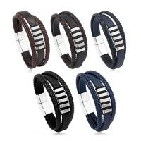 PU Leather Cord Bracelets, with Magnet & Zinc Alloy, plated, fashion jewelry & multilayer & for man Approx 8.5 Inch [