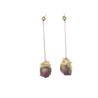 Freshwater Pearl Brass Earring, with Dried Flower & Brass, Flower, 18K gold plated, fashion jewelry & for woman, 80mm 