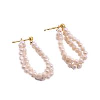 Freshwater Pearl Brass Earring, with Brass, 18K gold plated, fashion jewelry & for woman & hollow, 30mm 