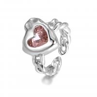 Zinc Alloy Finger Ring, Heart, silver color plated, fashion jewelry & for woman & with cubic zirconia, two different colored 
