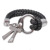Cowhide Bracelets, with Zinc Alloy, fashion jewelry & Unisex, black cm 