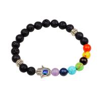 Zinc Alloy Bracelet, with Lava & Agate, fashion jewelry & Unisex, multi-colored, 8mm, Inner Approx 60mm 