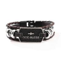 Cowhide Bracelets, Split Layer Cowhide Leather, with Zinc Alloy, silver color plated, fashion jewelry & Unisex cm [