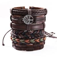 Wrap Bracelets, Cowhide, with PU Leather & Wax Cord & Zinc Alloy, handmade, 6 pieces & fashion jewelry & Unisex, brown, Inner Approx 86mm 