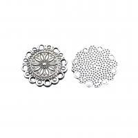 Flower Zinc Alloy Connector, Flat Round, antique silver color plated, vintage & DIY & 1/1 loop Approx [