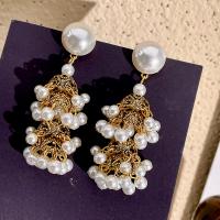 Boucle d'oreille en alliage de zinc en plastique perle, avec perle de plastique, Placage, bijoux de mode & pour femme, 75mm, Vendu par paire