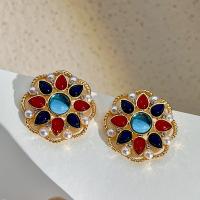 Plastic Pearl Zinc Alloy Earring, with Plastic Pearl, fashion jewelry & for woman & with rhinestone, 30mm 