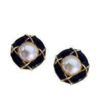 Pendiente de aleación de cinc con perlas plásticas, aleación de zinc, con Perlas plásticas, Joyería & para mujer, 30mm, Vendido por Par
