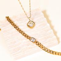 Cubic Zirconia Stainless Steel Necklace, 304 Stainless Steel, with 1.97inch extender chain, polished & micro pave cubic zirconia & for woman, golden, 10.4*8.7*4.7mm,17.6*17.6*3mm Approx 14.96 Inch, Approx 15.43 Inch 