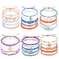 Fashion Create Wax Cord Bracelets, with Zinc Alloy, irregular, handmade, 5 pieces & Bohemian style & adjustable & for woman Approx 16-32 cm 