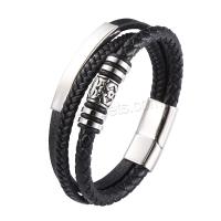 PU Leather Cord Bracelets, with 316L Stainless Steel & for man, black, 12mm 