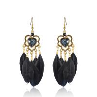 Fashion Feather Earring , Zinc Alloy, with Feather, plated, fashion jewelry & with rhinestone 