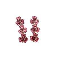 Zinc Alloy Rhinestone Drop Earring, Flower, plated, fashion jewelry & with rhinestone, pink 