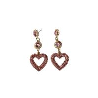 Zinc Alloy Rhinestone Drop Earring, Heart, Vacuum Ion Plating, fashion jewelry & with rhinestone, pink 