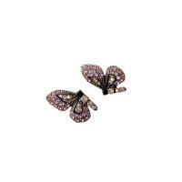 Zinc alliage strass Stud Earring, alliage de zinc, papillon, Placage ionique sous vide, bijoux de mode & avec strass, plus de couleurs à choisir Vendu par paire