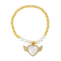 Cubic Zirconia Micro Pave Brass Bracelet, with Plastic Pearl, Heart, plated, fashion jewelry & micro pave cubic zirconia & enamel cm 