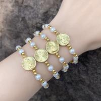 Brass Bracelets, with Plastic Pearl, Round, plated, fashion jewelry golden cm 