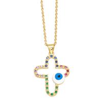 Evil Eye Jewelry Necklace, Brass, with 5cm extender chain, Cross, plated, fashion jewelry & micro pave cubic zirconia & enamel cm 