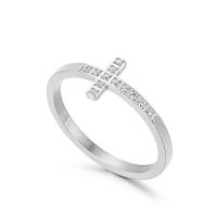 Titanium Steel Finger Ring, Cross, Vacuum Ion Plating & micro pave cubic zirconia & for woman 2mm, US Ring 