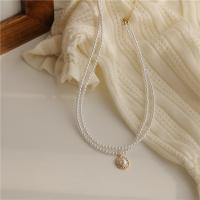 Collier de mode Multi couche, perle de plastique, avec alliage de zinc, Double couche & bijoux de mode & pour femme, blanc Environ 17 pouce, Vendu par PC