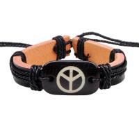 Cowhide Bracelets, with Wax Cord & Resin, handmade, fashion jewelry & Unisex, black, 12mm .5 cm [
