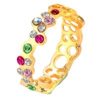 Rhinestone Zinc Alloy Finger Ring, gold color plated, fashion jewelry & for woman & with rhinestone, multi-colored, 20mm 
