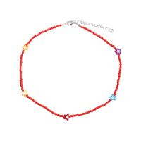 Glass Seed Beads Necklace, Seedbead, with Zinc Alloy, polished, random style & fashion jewelry & for woman, red, 3mm 