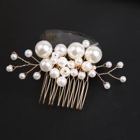 Peignes décoratifs, alliage de zinc, avec perle de plastique, fait à la main, bijoux de mode & pour femme, doré Vendu par PC