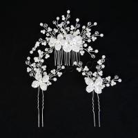 Zinc Alloy Hair Jewelry Set, hair comb & hair stick, with Crystal & Plastic Pearl, handmade, three pieces & fashion jewelry & for woman 110*120mm,110*80mm 