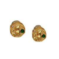 Zinc Alloy Rhinestone Stud Earring, fashion jewelry & for woman & with rhinestone, golden, 17mm 