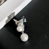 manchette de boucle d'oreille, laiton, avec perle de plastique, bijoux de mode & pavé de micro zircon & pour femme, 37mm, Vendu par PC
