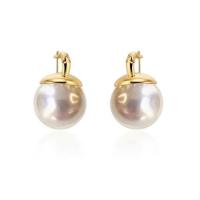 Brass Drop Earring, with Plastic Pearl, real gold plated, fashion jewelry & for woman, golden, 23mm 