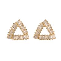 Cubic Zirconia Micro Pave Brass Earring, Triangle, gold color plated, fashion jewelry & micro pave cubic zirconia & for woman 