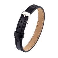 PU Leather Cord Bracelets, with 316L Stainless Steel, Adjustable & Unisex, black .2 cm 