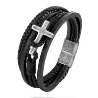 PU Leather Cord Bracelets, with 316L Stainless Steel, Cross & for man 
