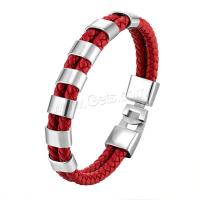 PU Leather Cord Bracelets, with 316L Stainless Steel, Double Layer  & for man, red 