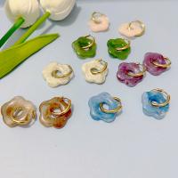 Resin Drop Earring, 304 Stainless Steel, with Resin, Flower, plated, fashion jewelry 30mm 
