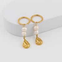 Stainless Steel Drop Earring, 304 Stainless Steel, with Plastic Pearl, plated, fashion jewelry, golden, 55mm 