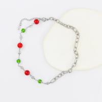 Stainless Steel Chain Bracelets, 304 Stainless Steel, with Lampwork, with 5cm extender chain, plated, fashion jewelry, silver color, 10mm,7mm cm 