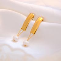Boucle d'oreille goutte inox, Acier inoxydable 304, avec perle de plastique, Placage, bijoux de mode, doré Vendu par paire