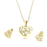 Titanium Steel Jewelry Set, Stud Earring & necklace, Heart, Vacuum Ion Plating, 2 pieces & for woman & hollow Approx 15.7 Inch 